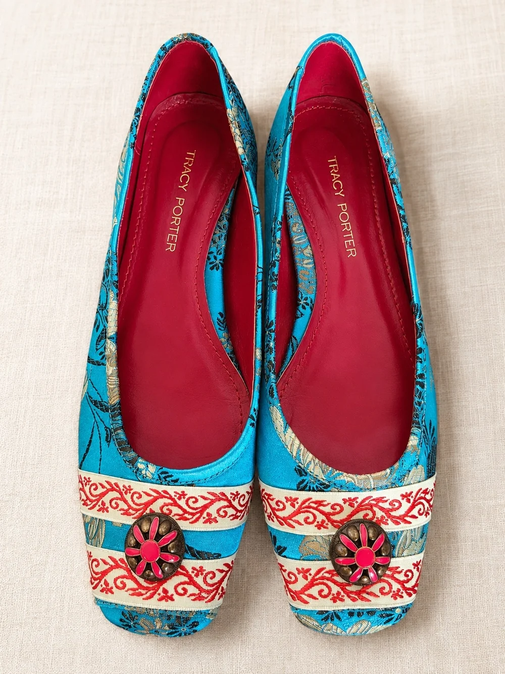 Tracy Porter Women's Size 8 Turquoise Brocade Embroidered Ballet Flats Boho Y2K
